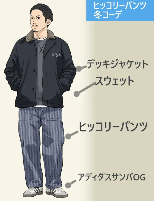 ヒッコリーパンツ冬コーデ