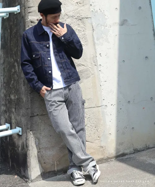 児島ジーンズのヒッコリーパンツコーデ