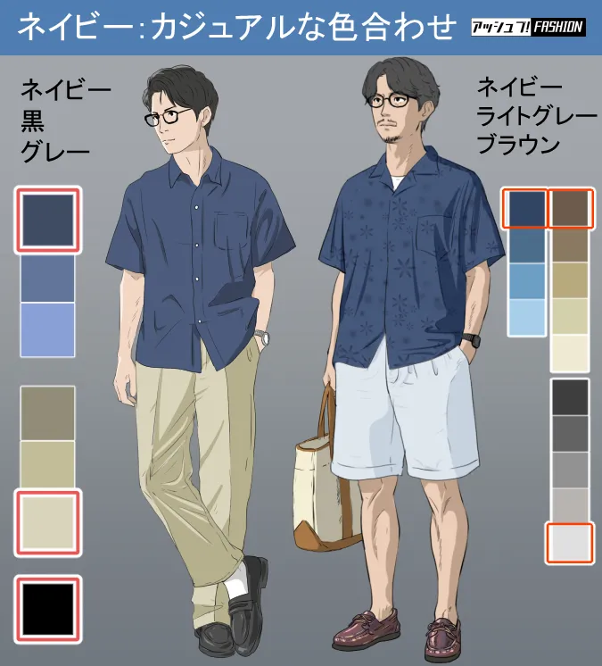 メンズファッション【ネイビーカラー】のコーディネートサンプル