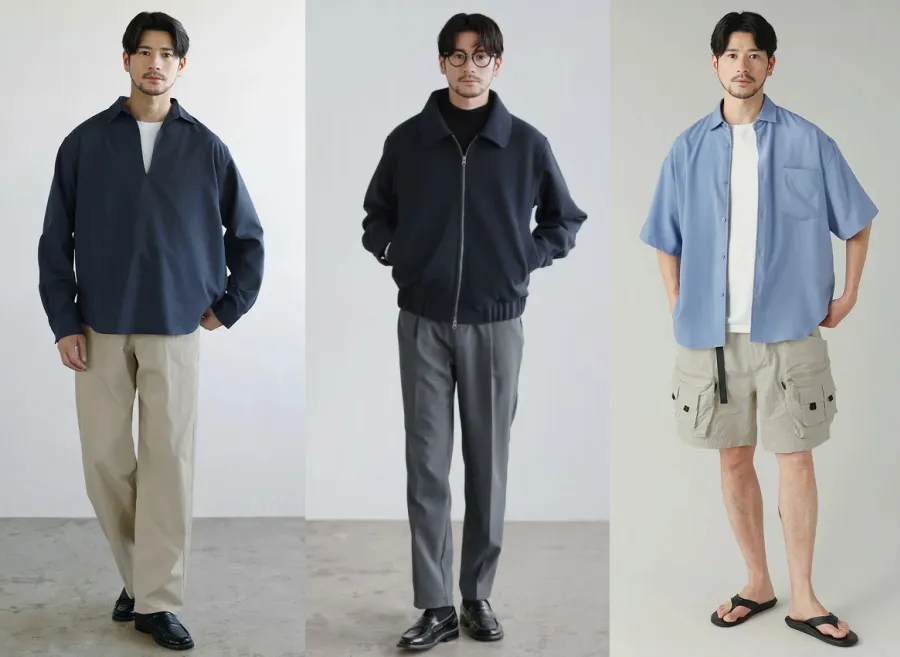 コスパのよい通販ブランド・スプートニクスの洋服を着た30代男性コーディネート