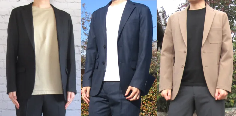 カラーTシャツをジャケットに合わせて着ている筆者男性