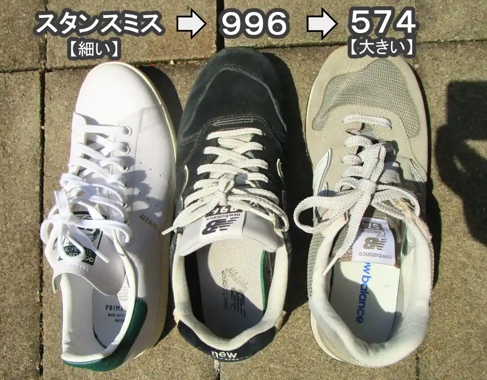 ニューバランス996の横幅をスタンスミスと574と比較