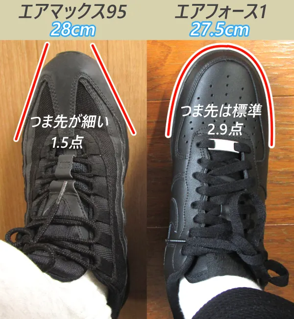 エアマックス95とエアフォース1のサイズ感