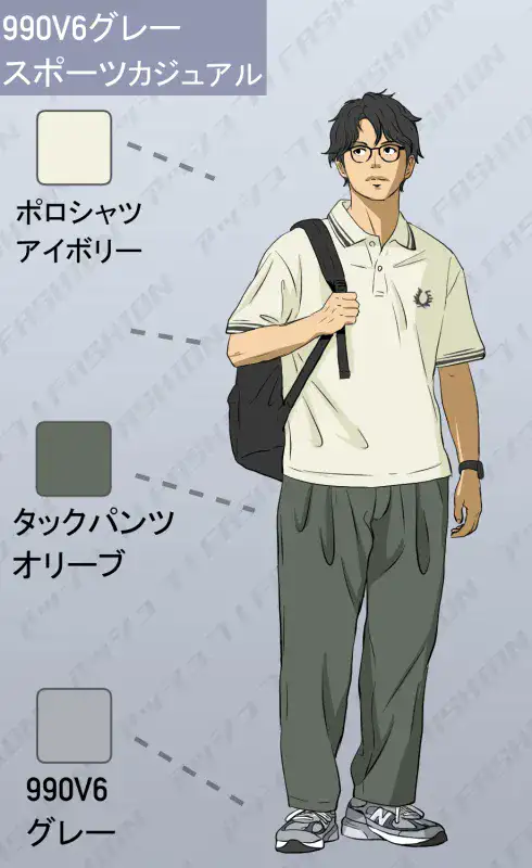 ニューバランス990v6グレーのメンズ夏コーデ