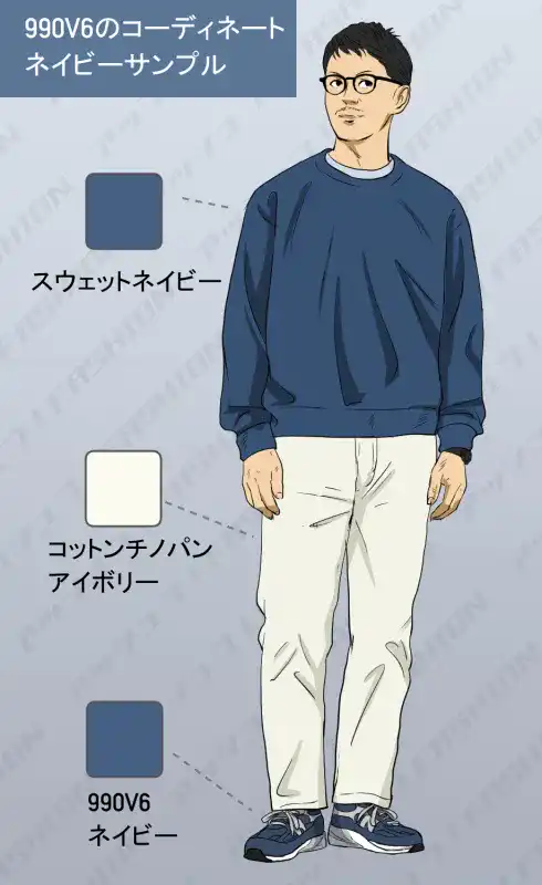 990V6ネイビーのメンズ春コーデ