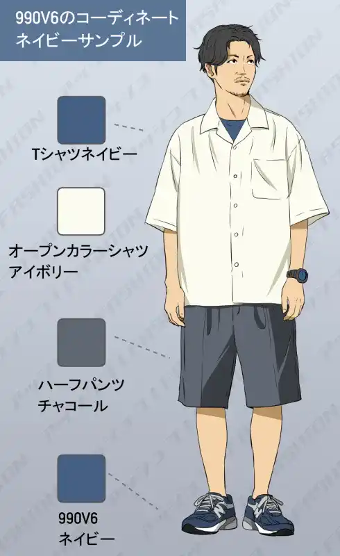 990V6ネイビーのメンズ夏コーデ